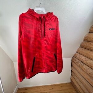 ADIDAS Windbreaker Jacket. Size Medium. Red Nylon over Red & Black Polyester.